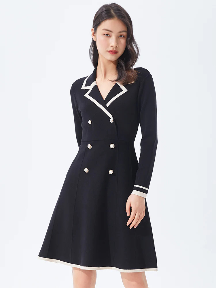 Fitted Double-Breasted Lapel Collar Mini Dress | GOELIA