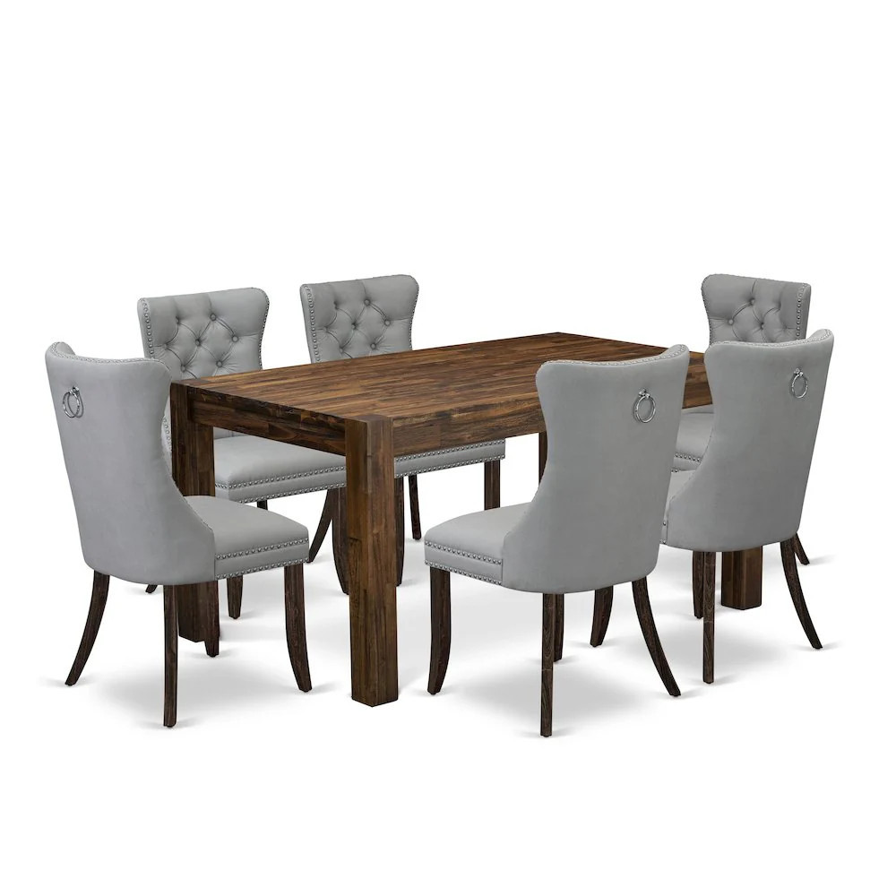 7 Piece Modern Dining Set Contains a Rectangle Rustic Wood Kitchen Table | Shop Simon