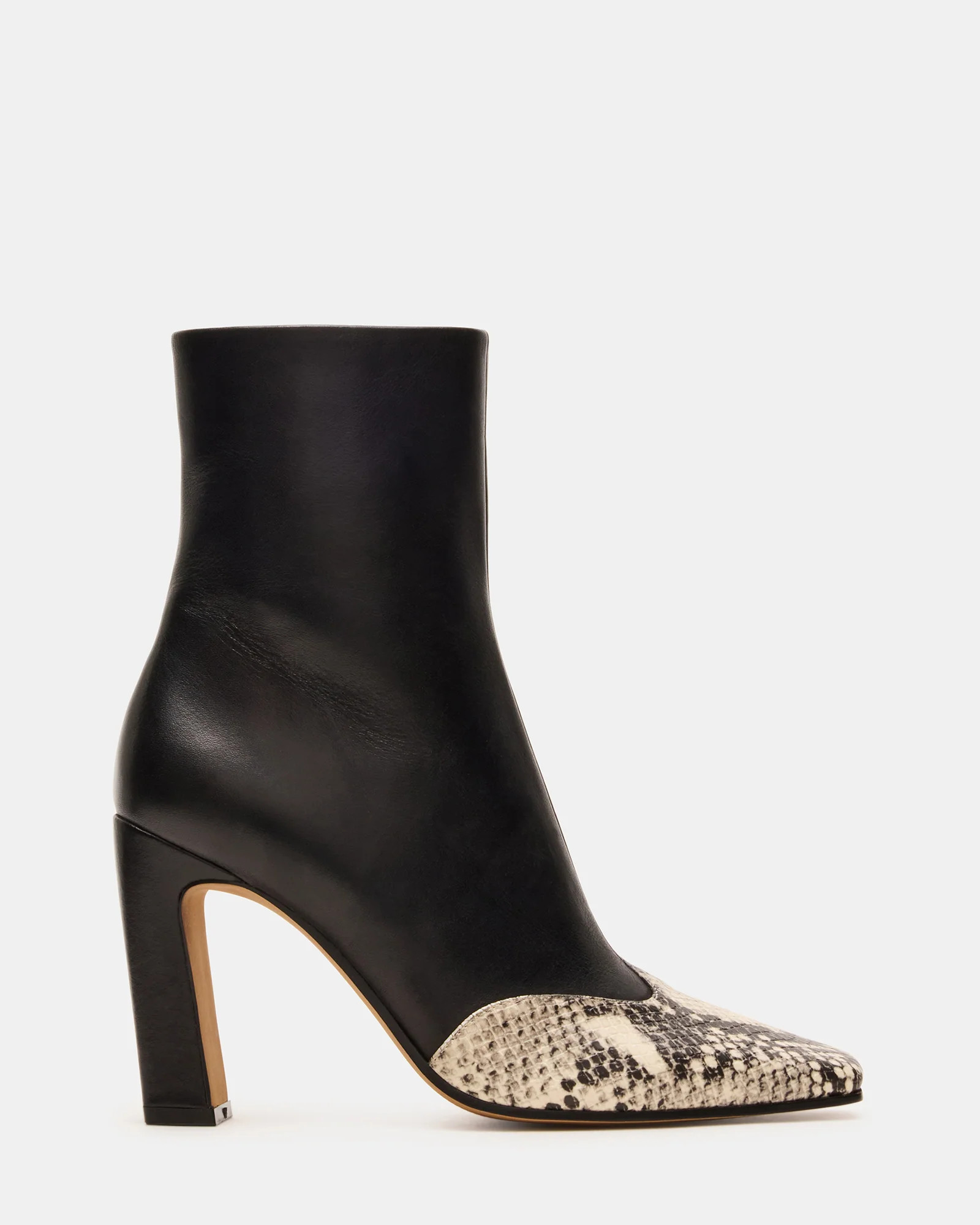 LYLE Black Leather With Snake Square-Toe Heeled Ankle Boot | Women's Booties | Steve Madden (US)