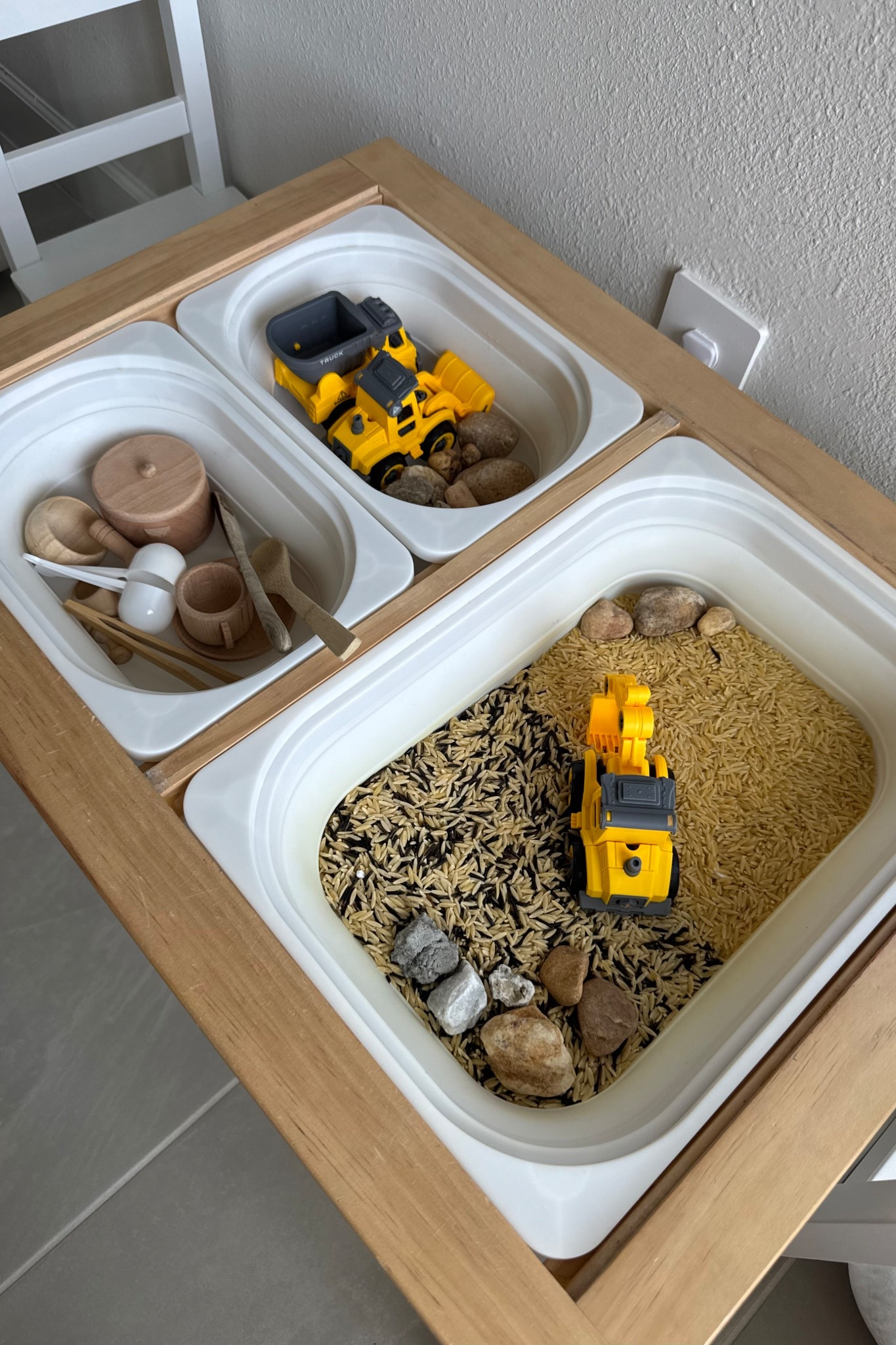 Sensory Table Idea: construction crew in orzo pasta and wild ricee

#LTKKids #LTKBaby #LTKFamily