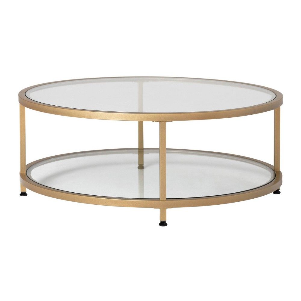 38"" Camber Modern Glass Round Coffee Table Gold - Studio Designs Home | Target