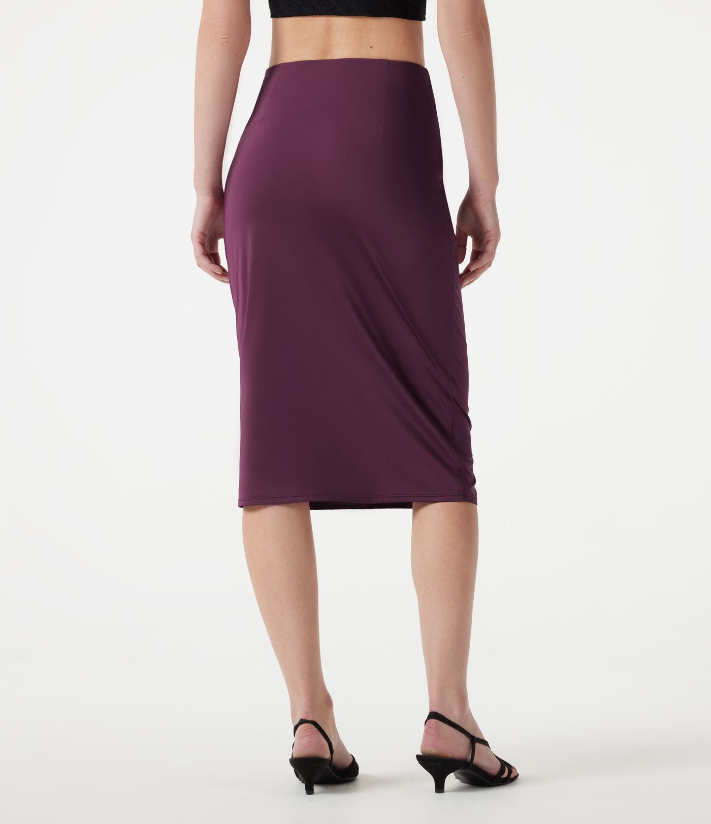 Women\u2019s High Waisted Ruched Stretchy Satin-Like Cool Touch Midi Casual Pencil Skirt - Halara | HALARA