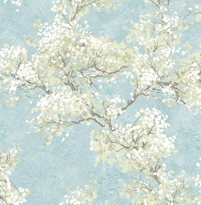 NextWall Cherry Blossom Grove Impressionistic Peel and Stick Wallpaper (Blue Mist & Green Tea) | Amazon (US)