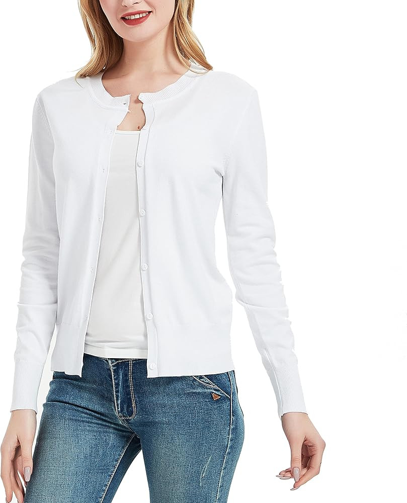 Women's Crew Neck Button Down Long Sleeve Cardigan Sweater | Amazon (US)