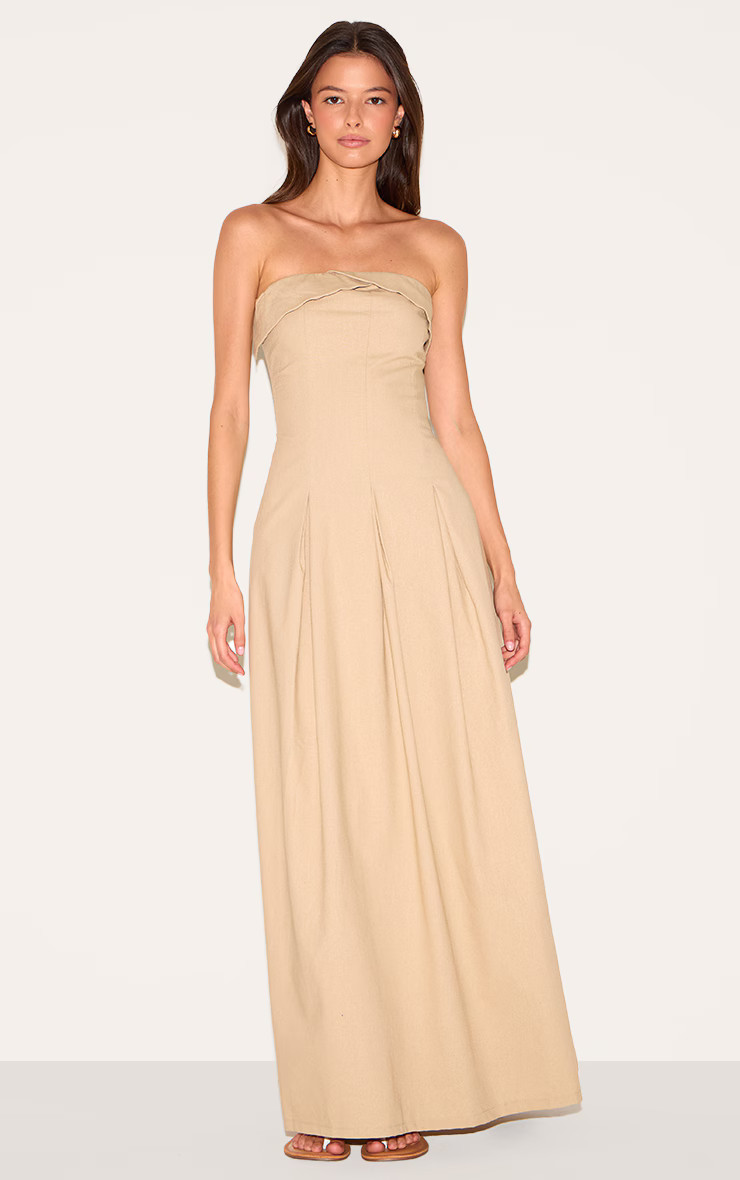 Natural Bandeau Pleated Midaxi Dress | Pretty Little Thing (Australia & New Zealand)