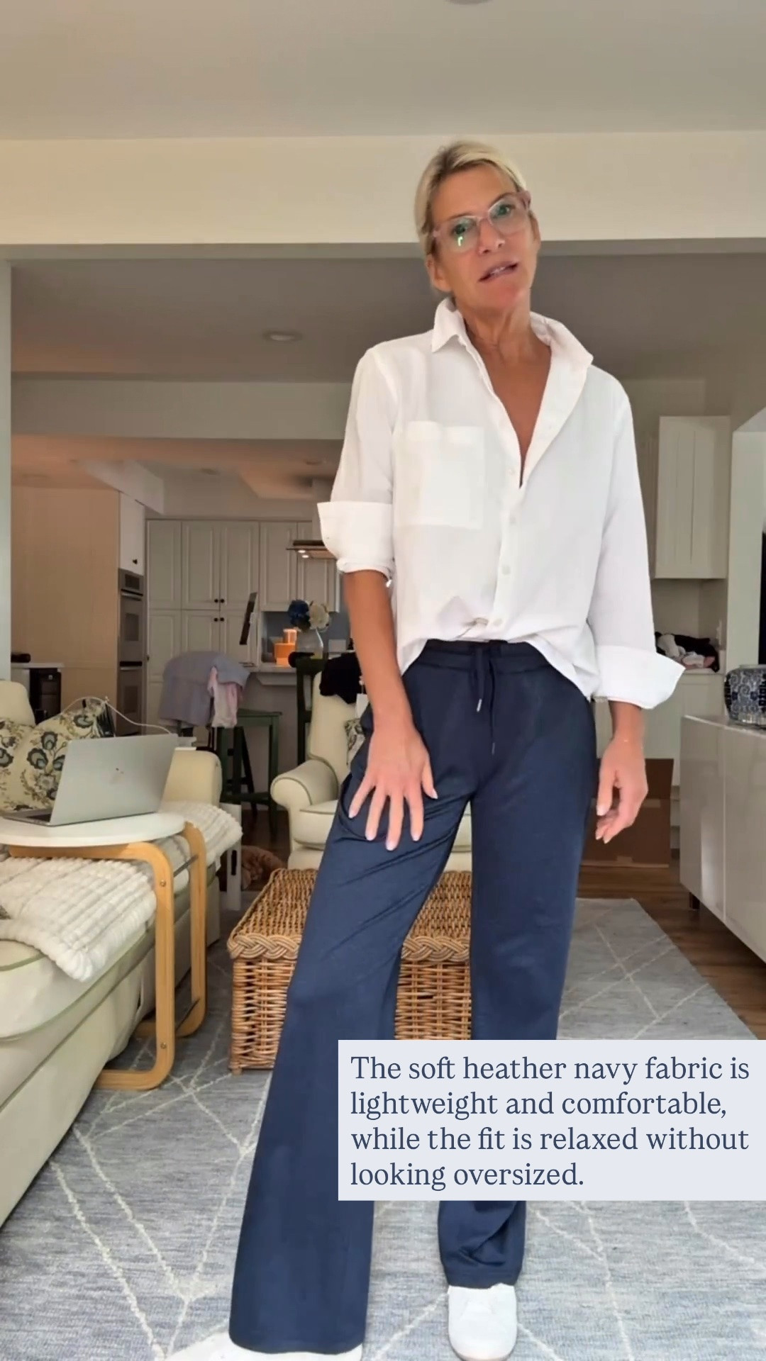 These heather navy lounge pants are the perfect blend of comfort and style. They're lightweight with a flattering slim wide-leg fit, not too baggy or bulky, so they look polished while feeling as comfortable as your favorite sweatpants. Perfect for travel, work from home, errands, or casual weekends.

❤️ Heart = Support my posts
📌 Save = Get sale & restock alerts
🛍️ Follow me on LTK for more effortless style inspiration.

#LTKootd #LTKOver40 #LTKTravel