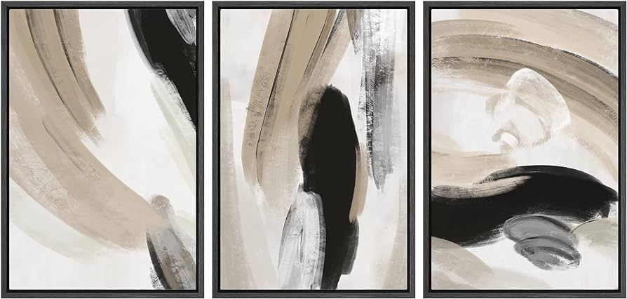 SIGNFORD Framed Canvas Print Wall Art Set Duotone Black Tan Paint Strokes Abstract Shapes Illustr... | Amazon (US)