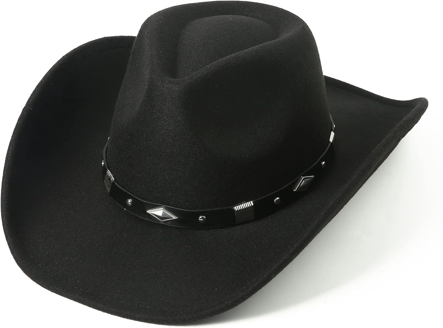 Lanzom Women Men Classic Felt Wide Brim Western Cowboy Cowgirl Hat with Belt Buckle | Amazon (US)