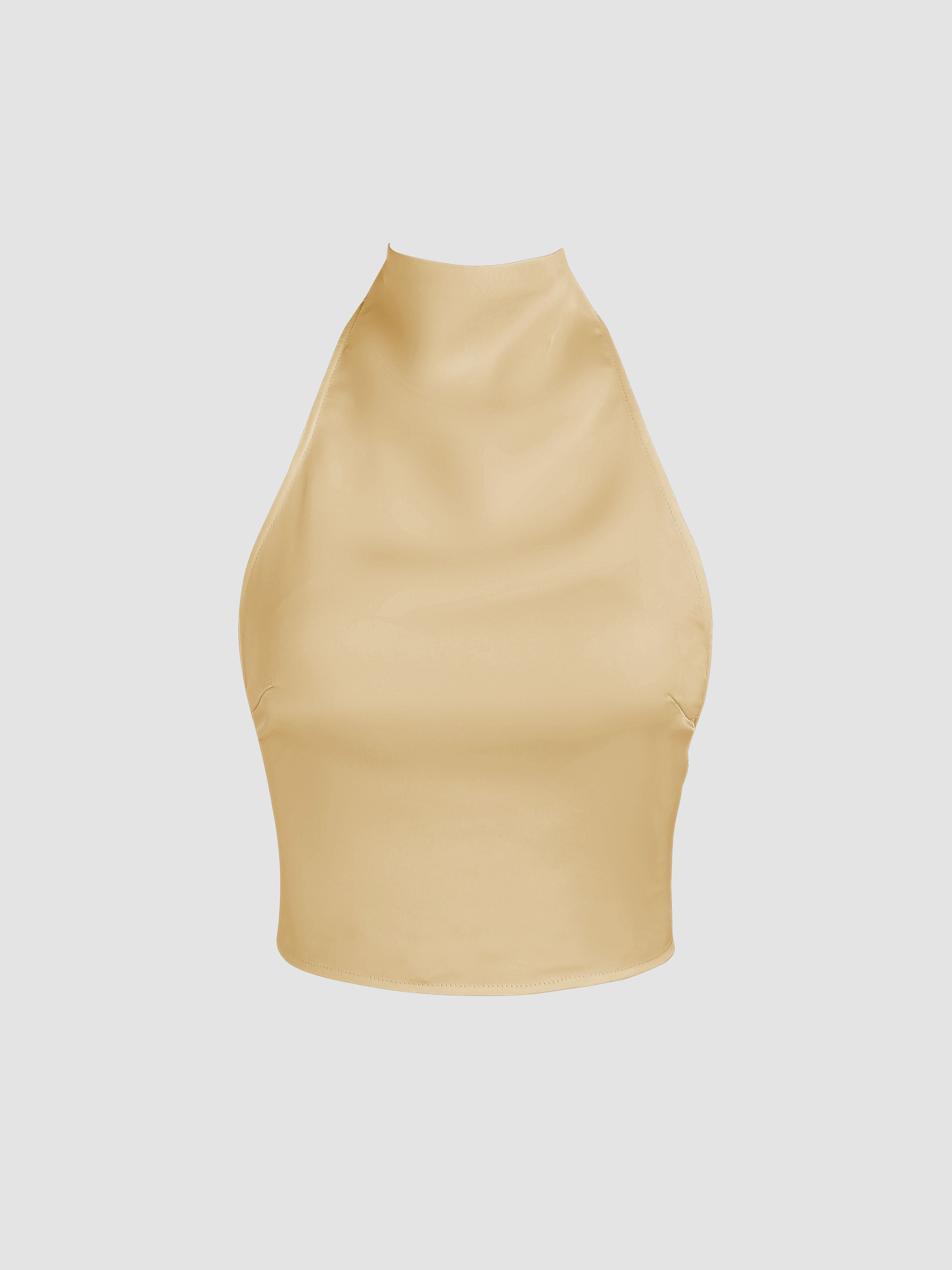 Halter Tops Woven Tie Back Halter Solid Crop Top For Date Picnic Vacation Holiday Beach | Cider