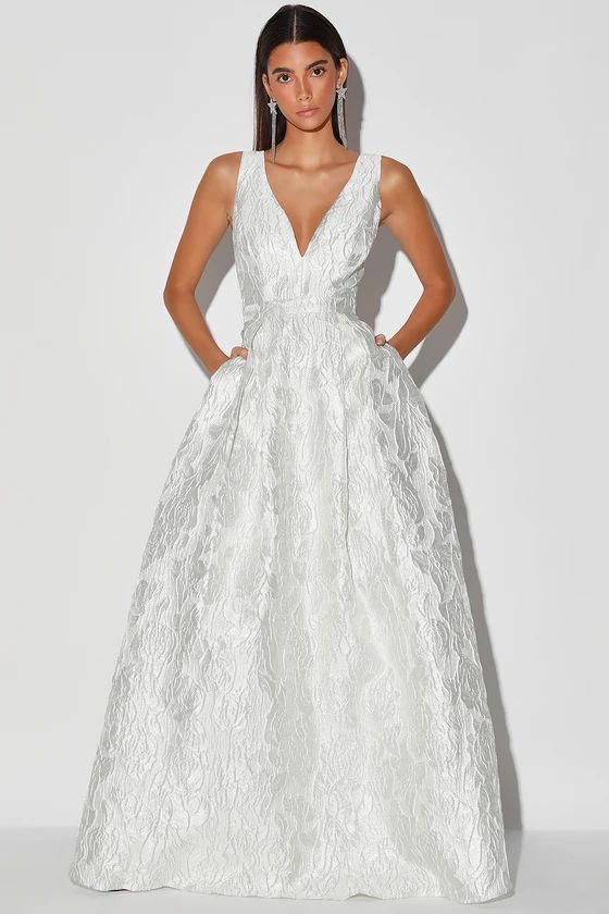 Lost in the Magic Ivory Metallic Jacquard Sleeveless Maxi Dress | Lulus (US)