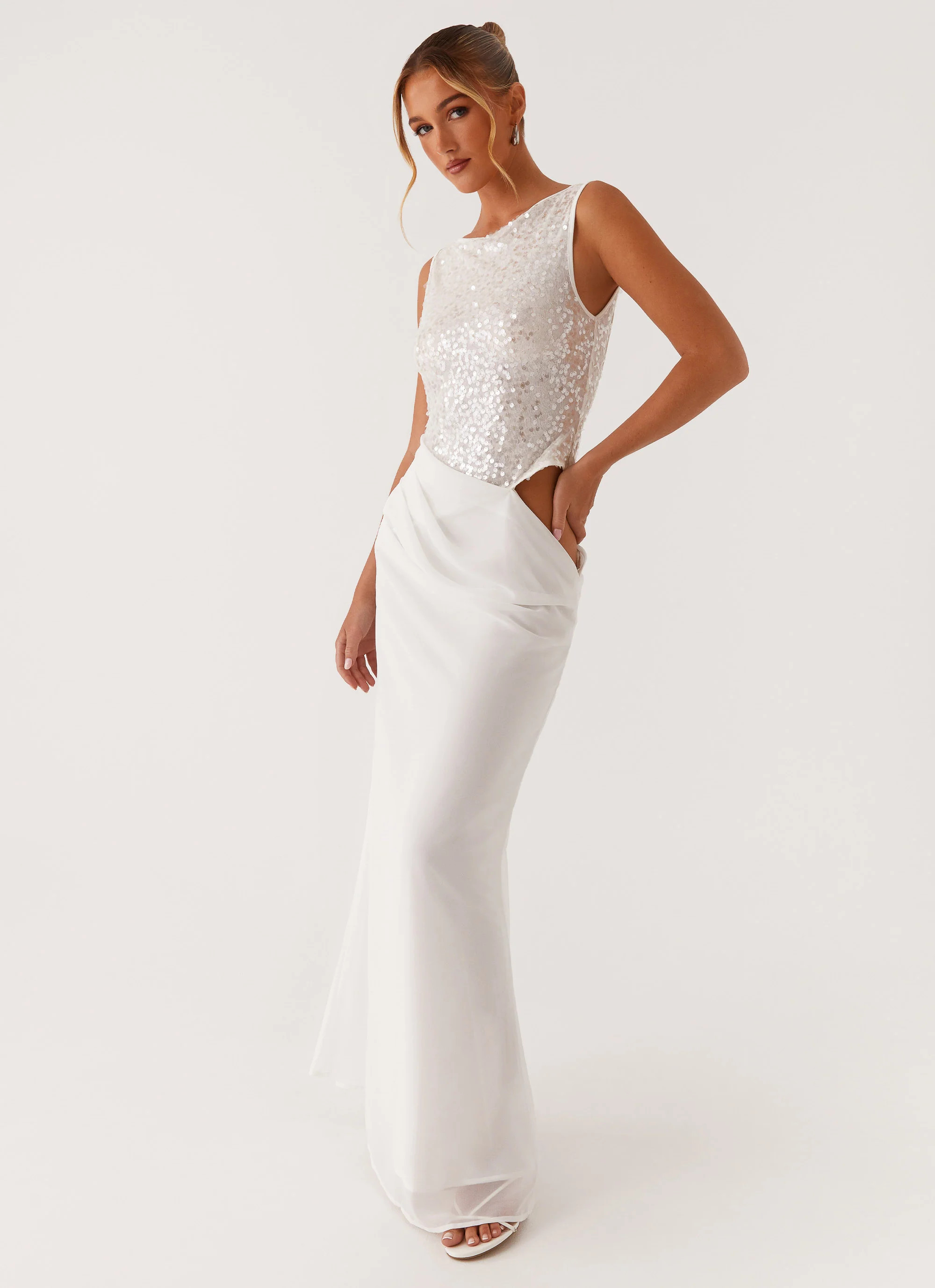 Above Ground Sequin Maxi Dress - White | Peppermayo (Global)