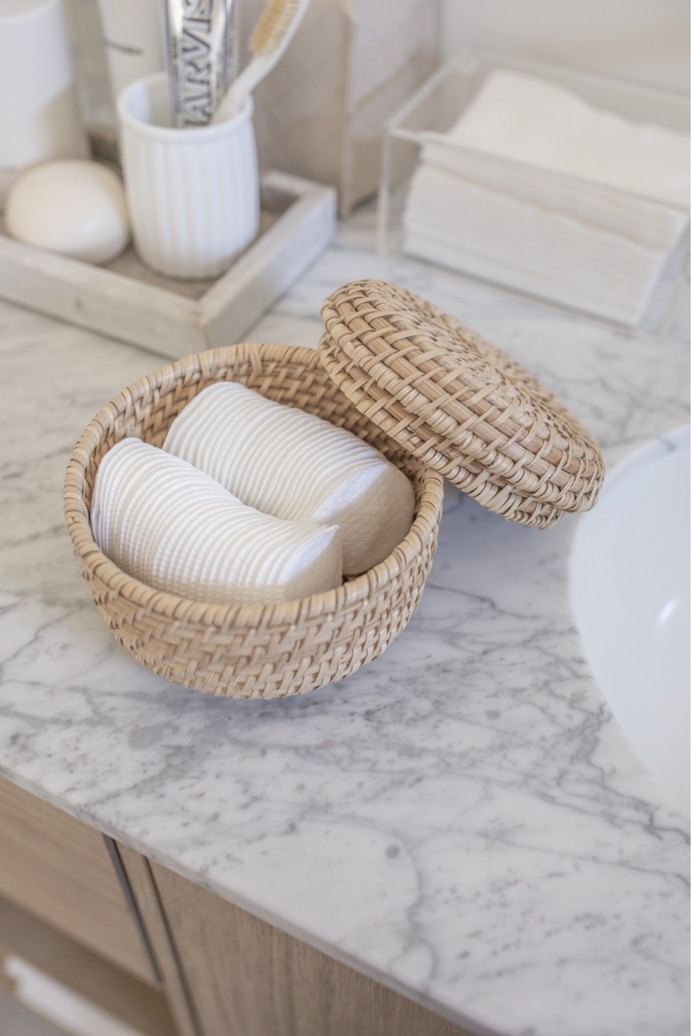 This basket is a pretty way to store bathroom essentials! 

Bathroom decor, bathroom organization, target finds, target home, bathroom counter, bathroom accessories 

#LTKfindsunder100 #LTKhome #LTKfindsunder50