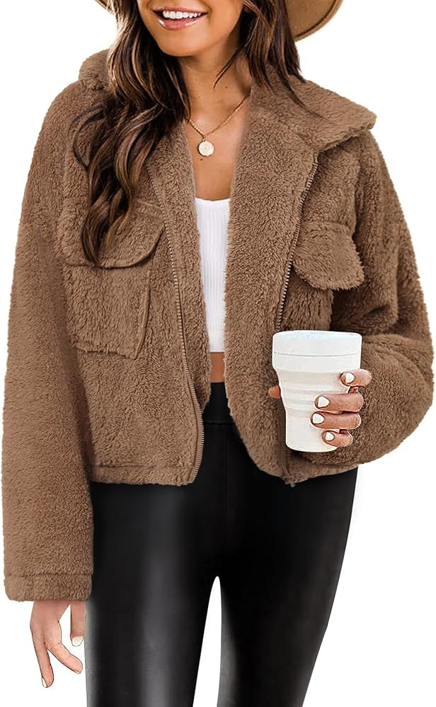 Lueluoye Women's Fleece Jacket Full Zip Sherpa Long Sleeve Casual Fall Winter Teddy Coat With Poc... | Amazon (US)