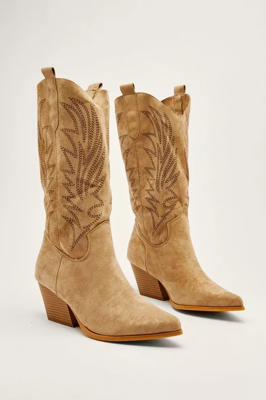 Faux Suede Embroidered Cowboy Boots | Nasty Gal (US)