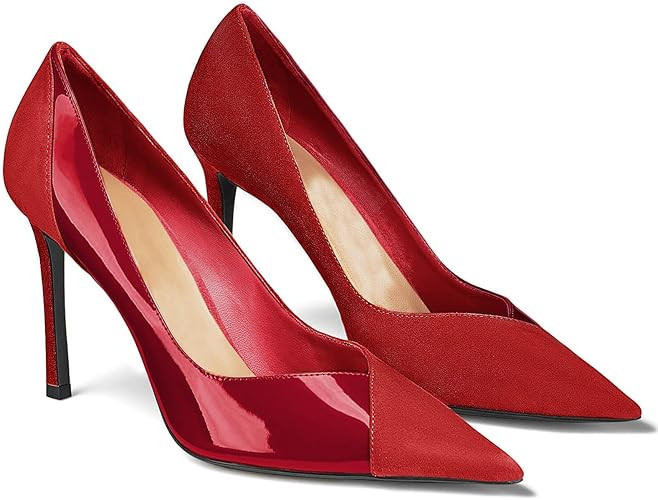 Coutgo Womens Pointed Toe High Heels Pumps Patent Suede Stiletto Heel Slip on Office Party Weddin... | Amazon (US)