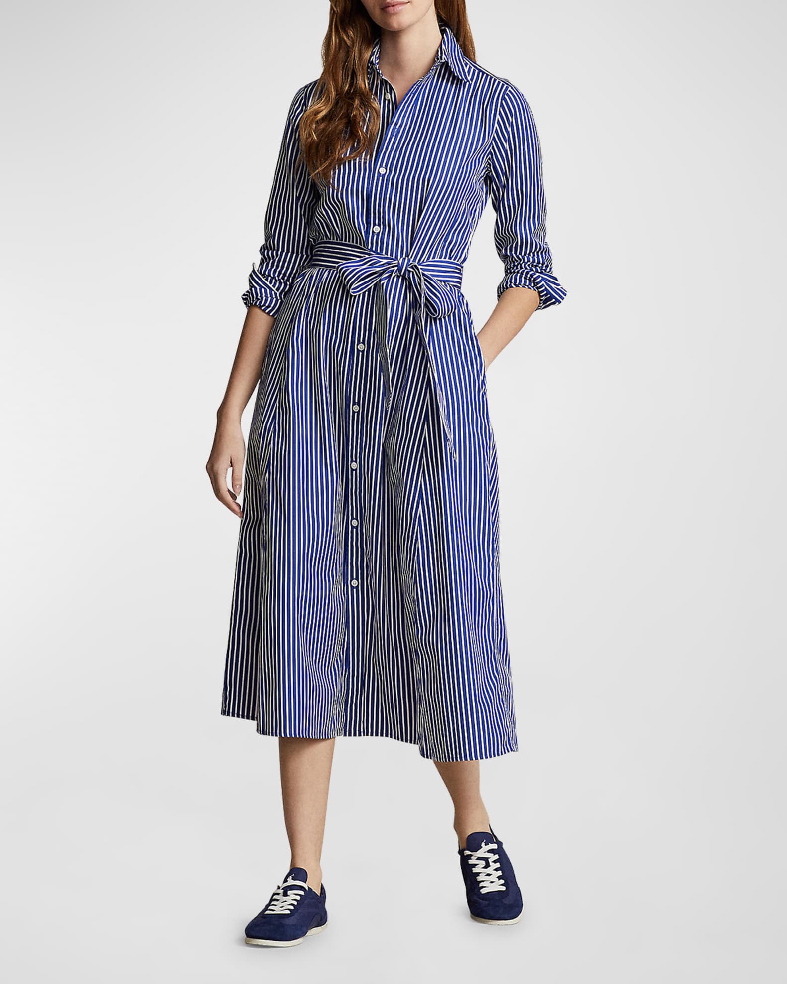 Belted Striped Cotton Shirtdress | Neiman Marcus