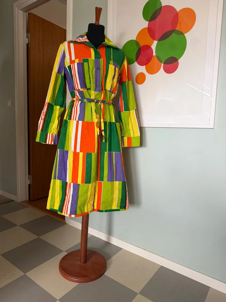 Vintage Marimekko Hyppyraita Shirt Dress | Pentti Rinta | 1973 Multicolor Cotton | Size 42 | Finl... | Etsy (Global)