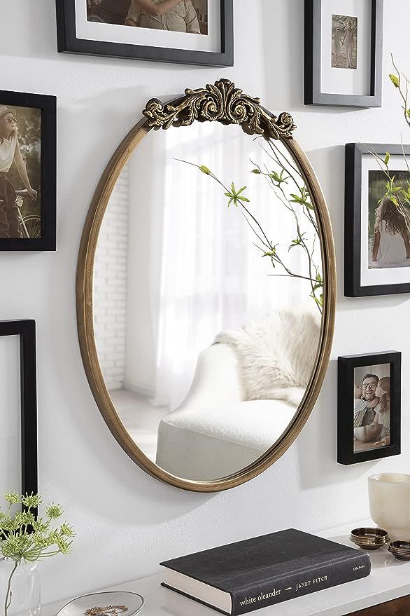Kate and Laurel Arendahl Ornate Glam Oval Wall Mirror, 18 x 24, Antique Gold, Beautiful Bohemian ... | Amazon (US)