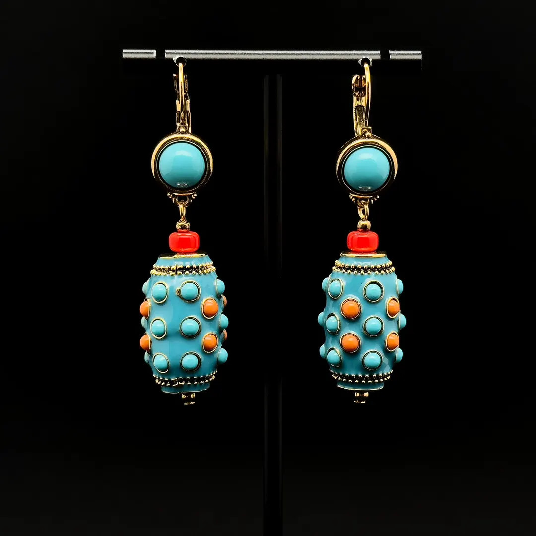 Vintage Turquoise Enamel Earrings, Ethnic Tribal Style | Etsy (US)