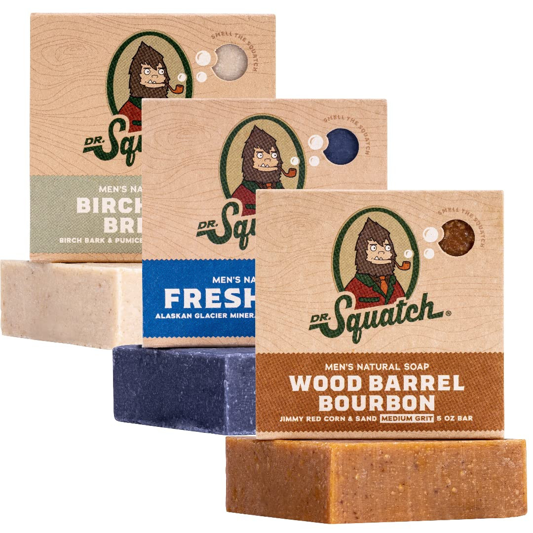 Dr. Squatch Natural Bar Soap for Men - Cold Process Soap with No Harsh Chemicals - Wood Barrel Bo... | Amazon (US)