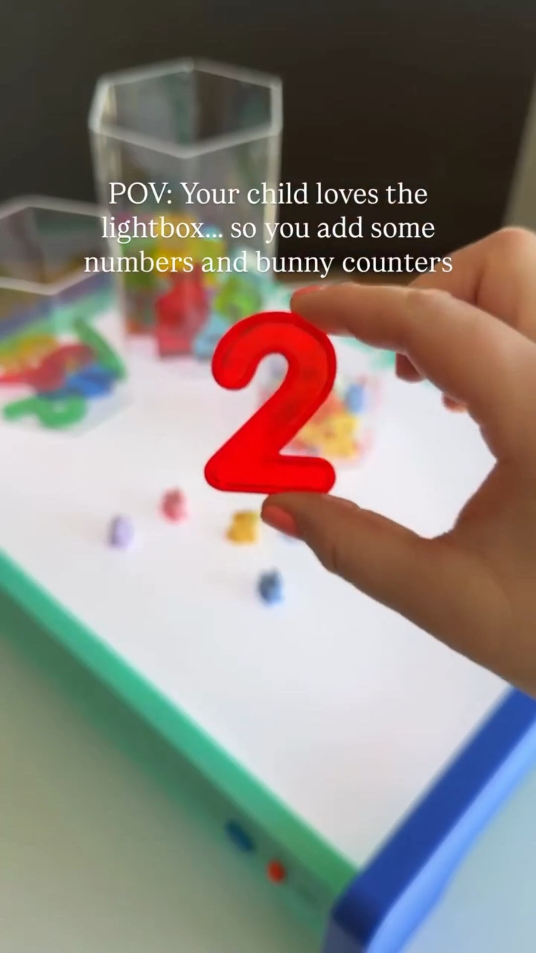 Bunny Math Series (Part 5): Light box math for spring 🐇✨

Sometimes the easiest way to make a learning activity feel exciting is just changing the surface.

For this one I added translucent numbers, colorful cubes, and bunny counters to the light box. My son placed the correct number of bunnies on each number and built little towers with the cubes.

The glow makes it feel extra fun, but they’re actually practicing:
• number recognition
• counting with 1:1 correspondence
• visual discrimination
• understanding number quantities



#LTKmomlife #LTKKids #LTKSeasonal