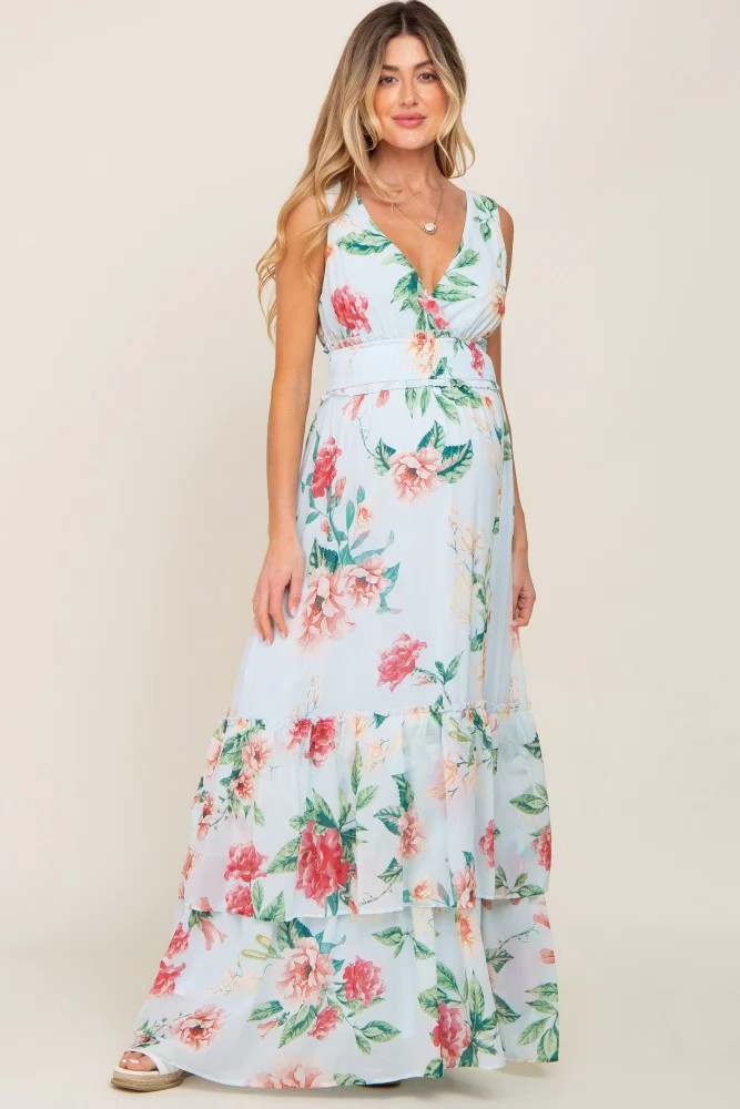 Light Blue Floral Maternity Maxi Dress | PinkBlush Maternity