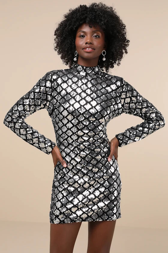 Radiant Mood Silver and Black Velvet Sequin Backless Mini Dress | Lulus