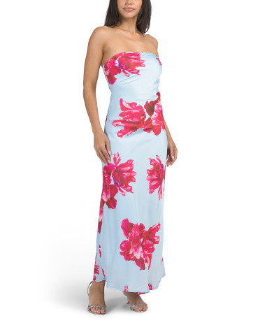 Strapless Placed Floral Satin Maxi Dress for Women | Polyester | Marshalls