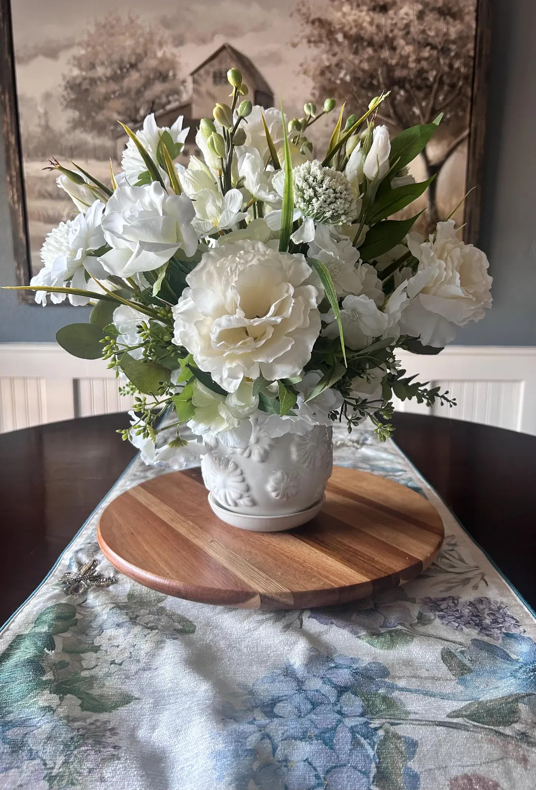 White Floral Arrangement Centerpiece, Elegant Farmhouse Table Decor - Etsy | Etsy (US)