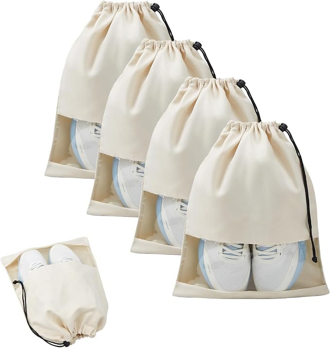 4 Pcs Shoe Bags for Travel with Clear TPU Window & Drawstring Closure | Amazon (US)