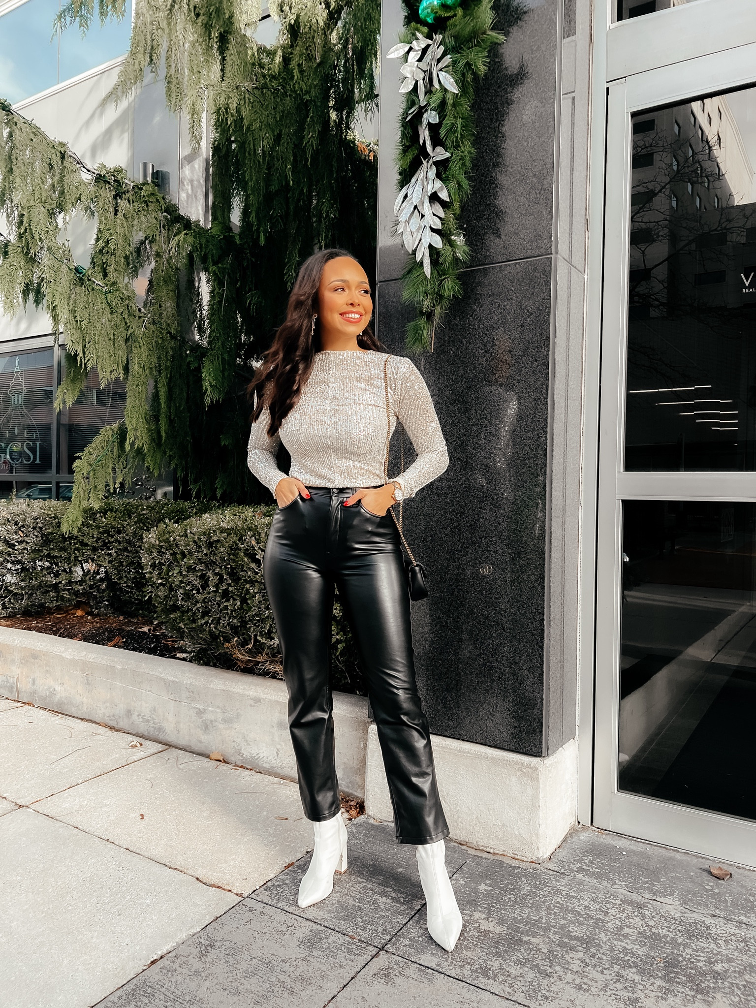 Tis the Season to Sparkle! One of my favorite fits from last year - leather pants styled with sequin top! NYE outfit, NY outfit, Holiday Fit, Holiday Style 🖤

#LTKstyletip #LTKHoliday #LTKSeasonal