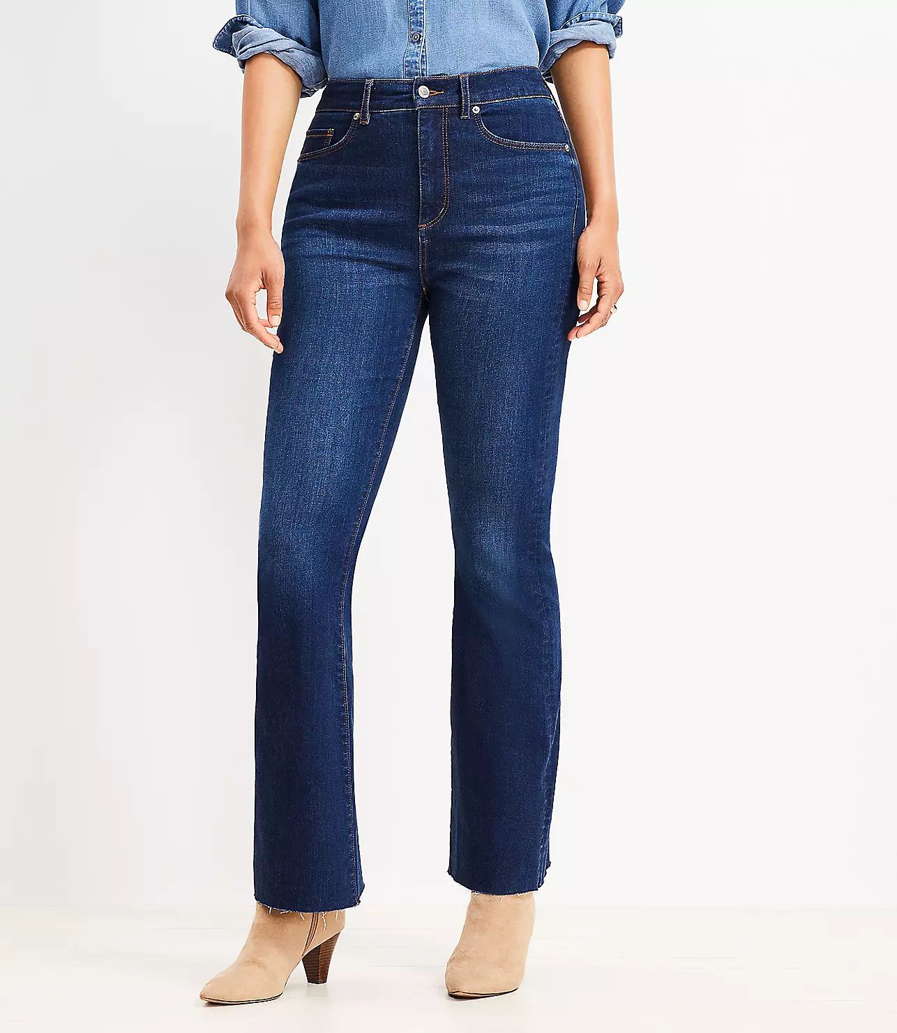 Petite Curvy Fresh Cut High Rise Slim Flare Jeans in Dark Wash | LOFT