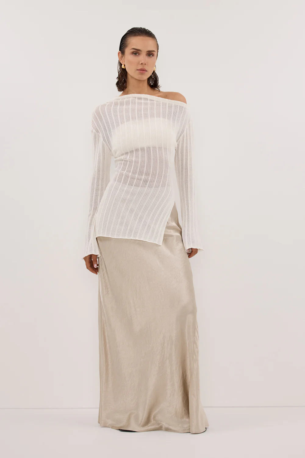 BOWIE IVORY LONG SLEEVE KNIT TOP | DISSH