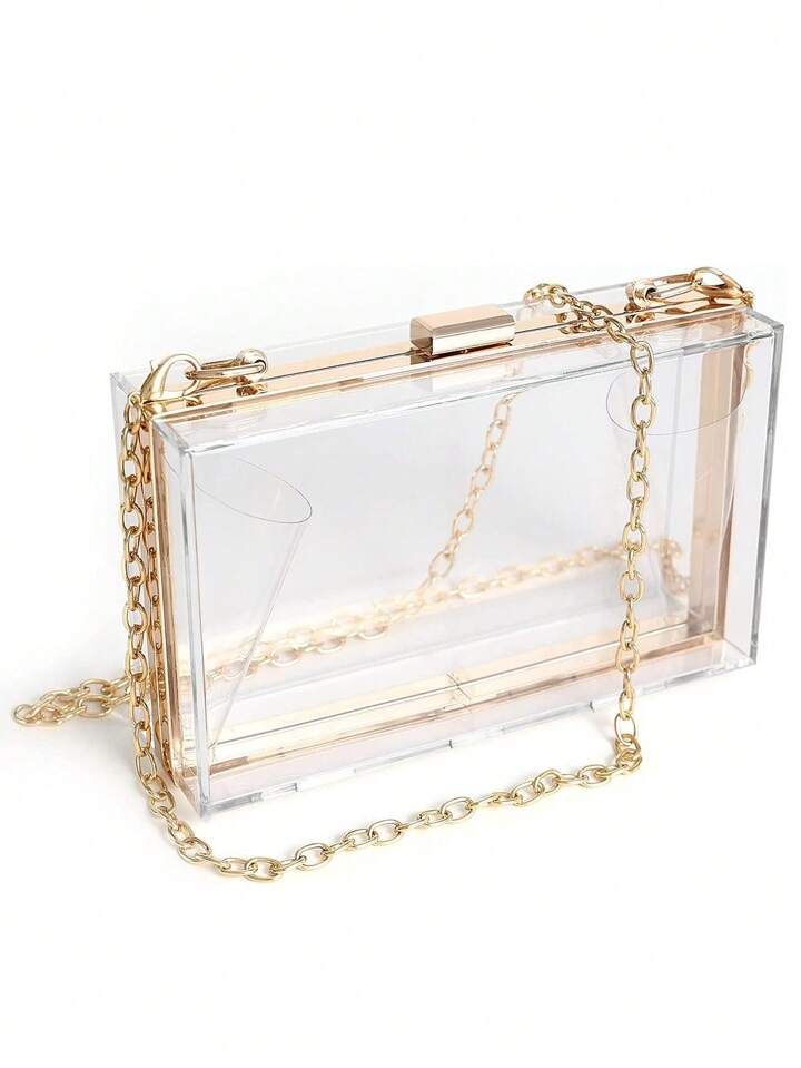 Women Clear Purse Acrylic Clear Clutch Bag, Shoulder Handbag With Removable Gold Chain Strap | SHEIN