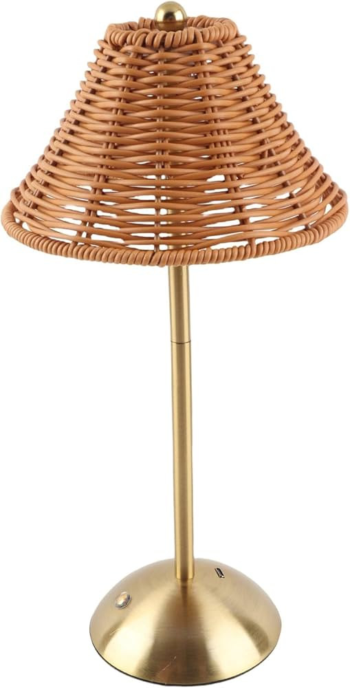 Pssopp Touch Control Rattan Lamp, Cordless Boho Table Lamp with Wicker Shades for Patio Home Livi... | Amazon (US)
