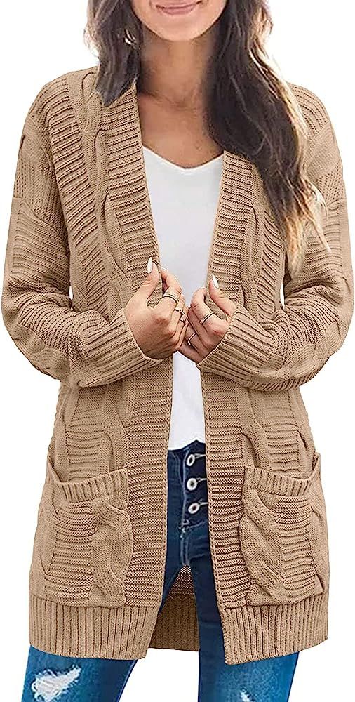 Goranbon Women's Cable Knit Cardigan Sweaters Casual Loose Open Front Knitted Outerwear | Amazon (US)