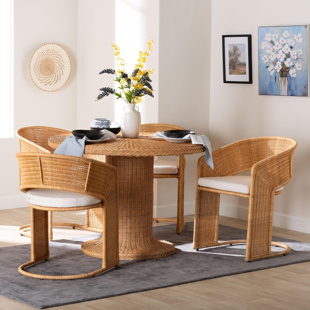 Akiko Rattan 5-Piece Dining Room Set In Light Honey | 1stopbedrooms