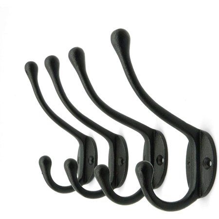 Craftsman Road Vintage Cast Iron Wall Hooks (Black Texture Finish, Set of 4) - Rustic, Farmhouse Coa | Walmart (US)