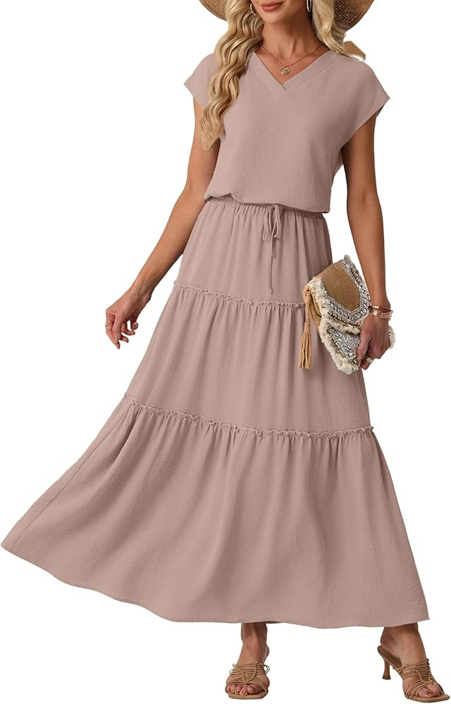 Lepunuo 2 Piece Skirt Sets for Women Flowy Maxi Skirts Cap Sleeve Tops Matching Sets Travel Vacat... | Amazon (US)