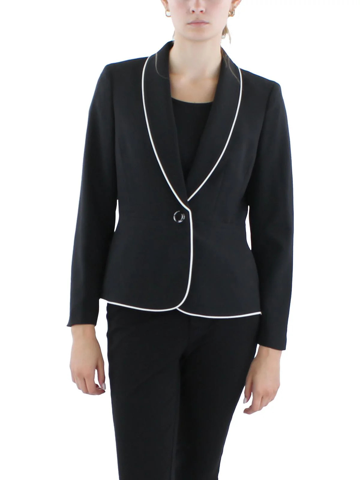 Petites Womens Piping Work Wear One-Button Blazer | Shop Simon