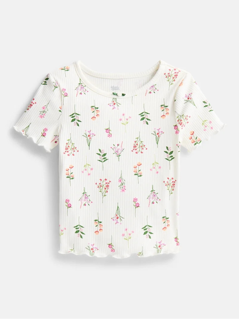 Wonder Nation Toddler Girls' Ribbed Tee with Short Sleeves, Sizes 18M-5T | Walmart (US)
