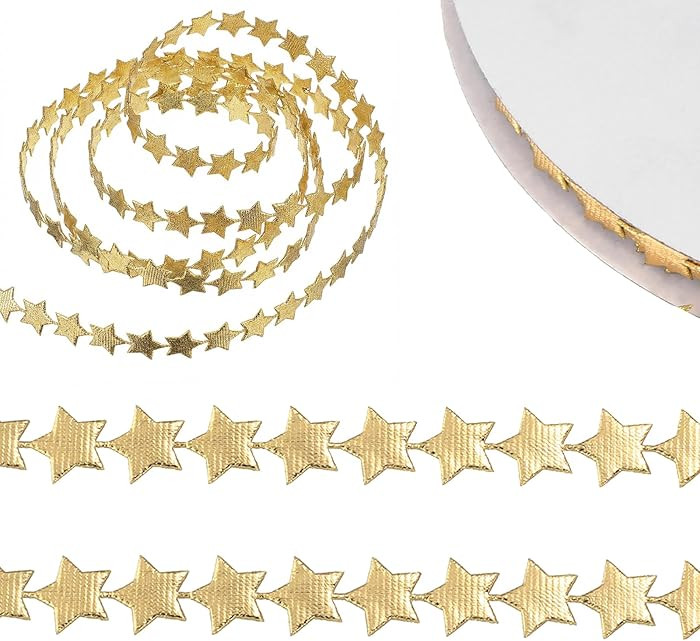 20 Yards Gold Sparkly Star Ribbon Trim 0.5 Inch Glitter Star Ribbon for Crafts 12mm Bling Stars D... | Amazon (US)