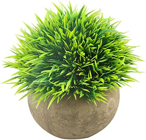 Svenee Mini Artificial Plants, Plastic Fake Green Grass Faux Greenery Topiary Shrubs with Grey Pots  | Amazon (US)