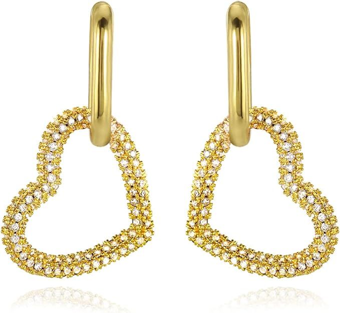 heart huggie hoop earrings 14k gold plated earrings for woman | Amazon (US)