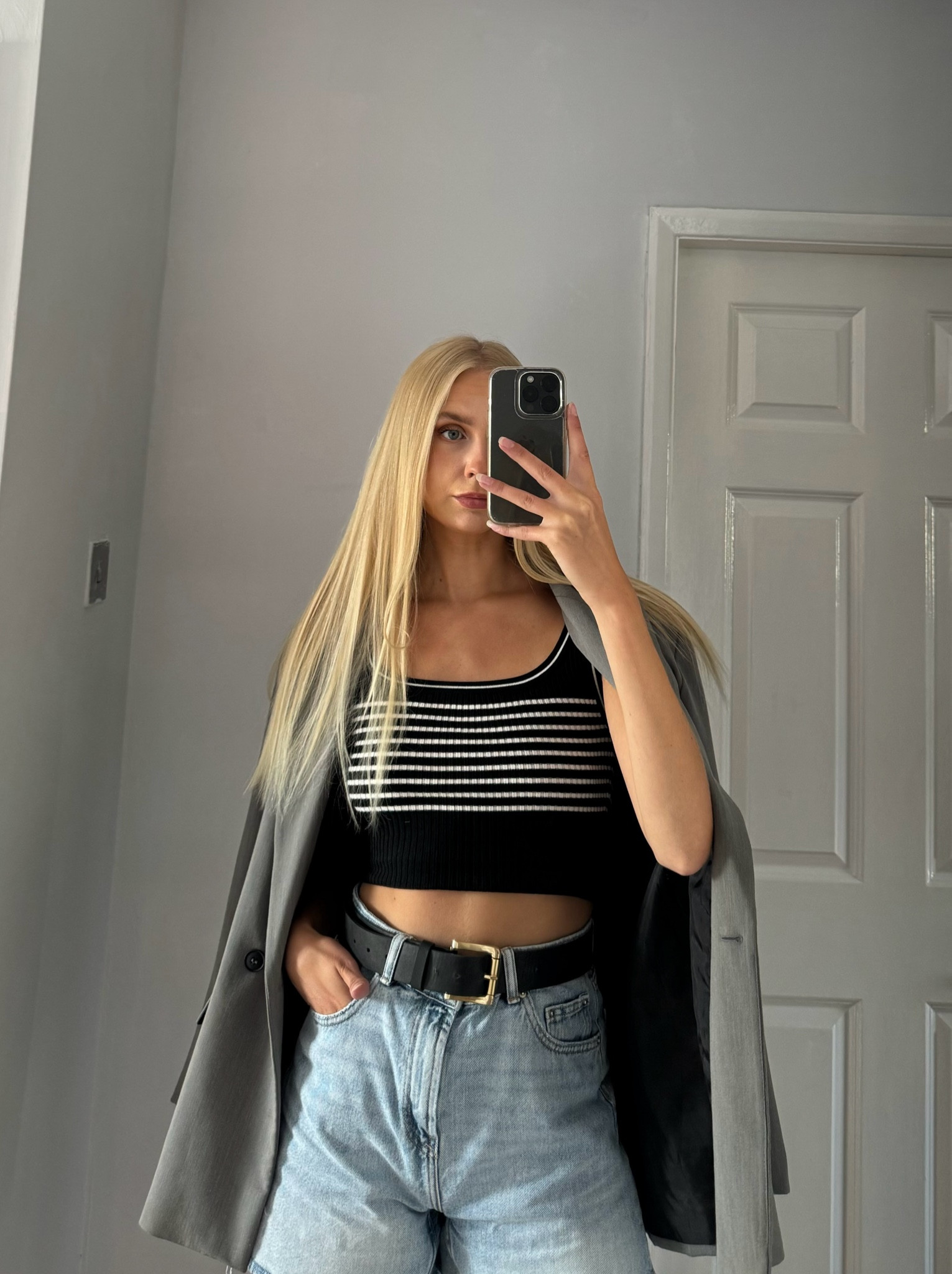 Gray Oversized Blazer, Denim Shorts, Rib-knit Top, High Waist Jeans, Oversized Blazer, Casual Outfit, Modern Outfit

#LTKstyletip #LTKuk #LTKeurope