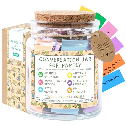 Family Conversation Cards in Jar, 150 Fun & Deep Conversation Starter Cards for Kids, Teens, Adults -Disconnect from Screens & Bond with Loved Ones- Question Games,Road Trip, Dinner Table Topics | Amazon (US)