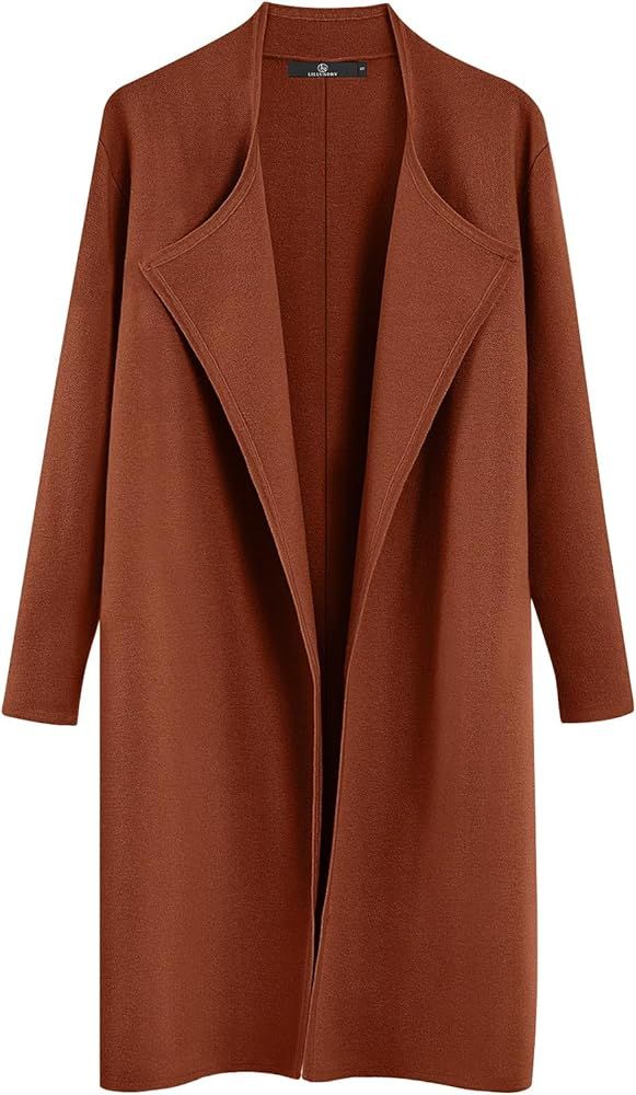 LILLUSORY Women's Long Wool Cardigan Sweaters Oversized Fall Dressy Coatigan Light Casual Jackets Kn | Amazon (US)