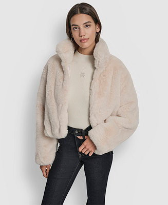 Women's Long-Sleeve Cropped Faux Fur Jacket | Macy's