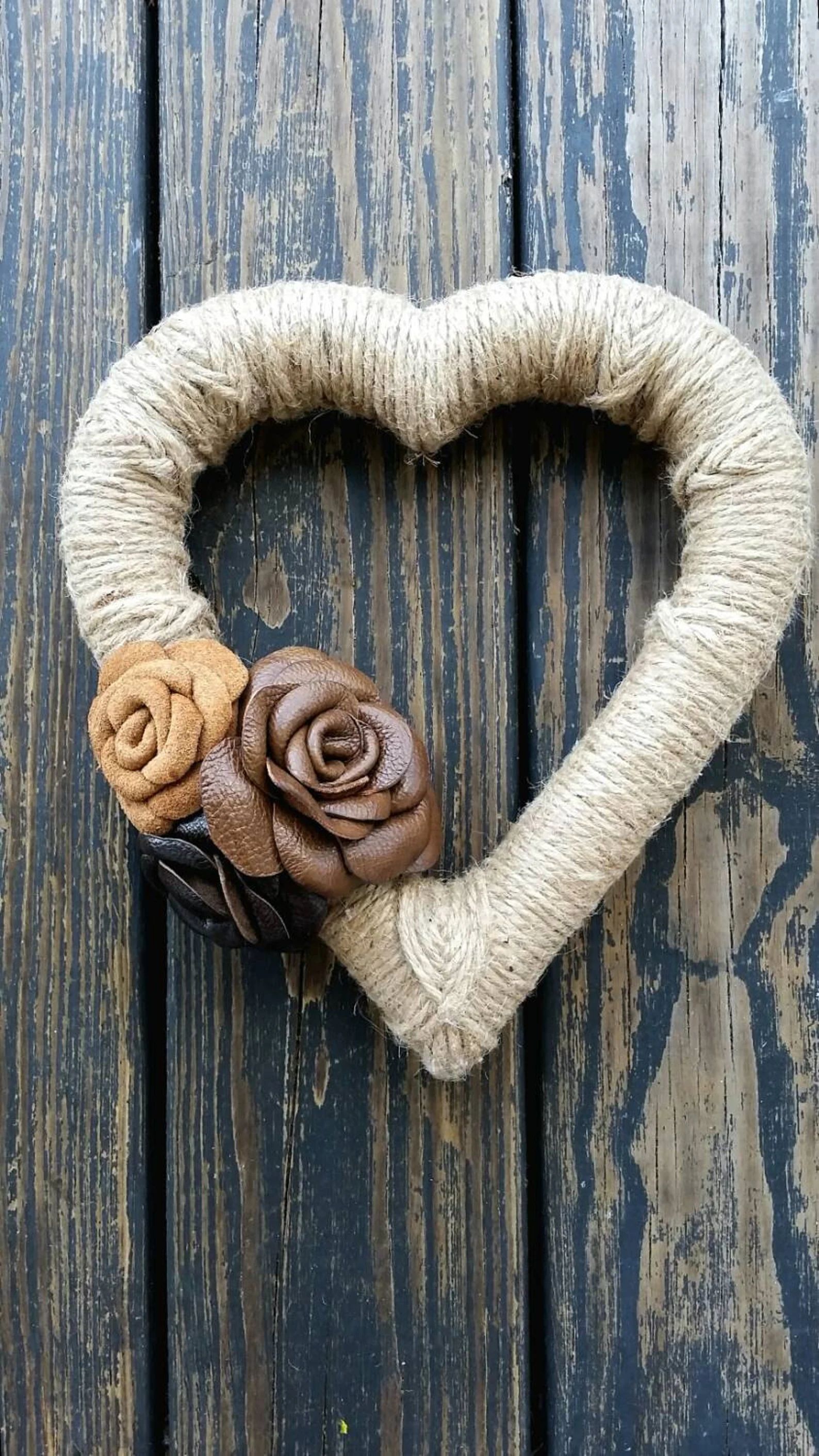 Leather and Jute Heart Shaped Wreath | Etsy | Etsy (US)