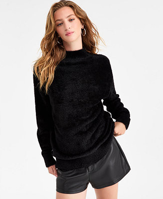 Women's Mock-Neck Fuzzy Sweater, Macy's Exclusive | Macy's